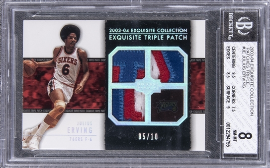 2003-04 UD "Exquisite Collection" Triple Patch #JE Julius Erving Game Used Patch Card (#05/10) – BGS NM-MT 8